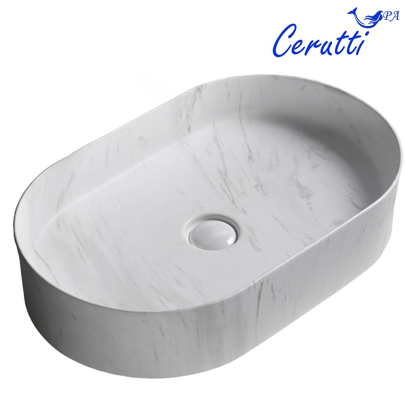 Раковина накладная Ceruttispa CR0055B MMW1 мрамор белый матовый, овальная, 50х35х12 см