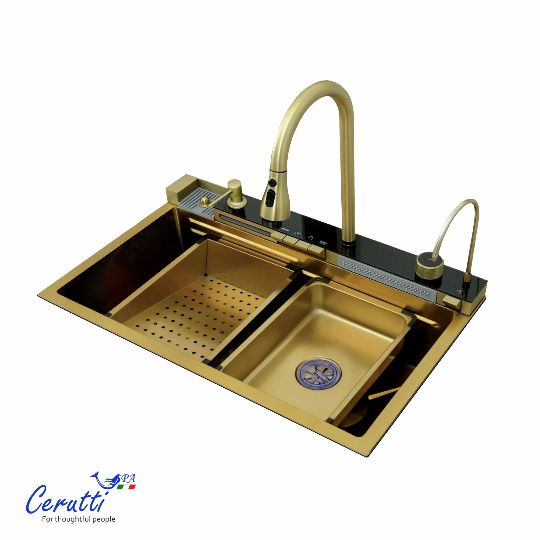 Многофункциональная кухонная мойка CeruttiSpa GLORIA Nano GOLD (золото) из нержавеющей стали, золотого цвета (750х460х230)