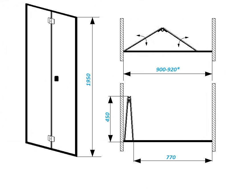 Дверь в нишу CeruttiSPA BELLA D101B, раздвижная, 100х195 см, черный профиль