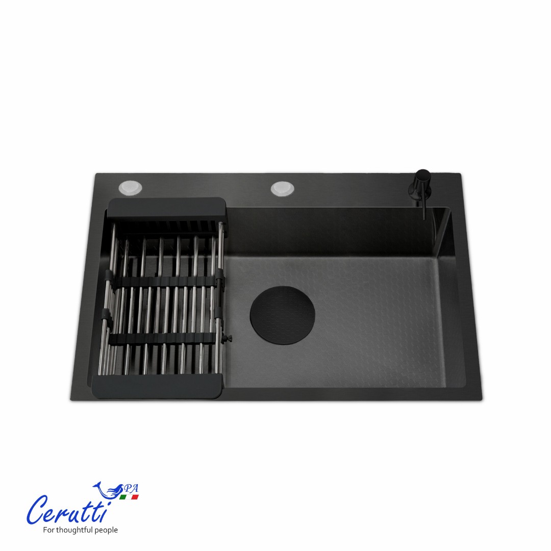 Мойка кухонная GLORIA60B nano black (графит) из нержавеющей стали, 60х50х22 см