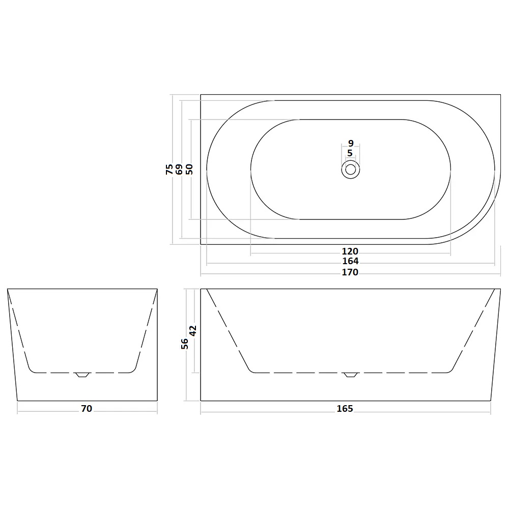 Приставная акриловая ванна Cerutti Spa AMI L без гидромассажа