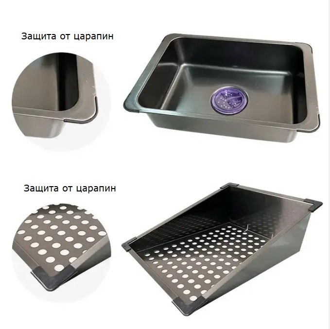 Многофункциональная кухонная мойка CeruttiSpa GLORIA Nano GOLD (золото) из нержавеющей стали, золотого цвета (750х460х230)