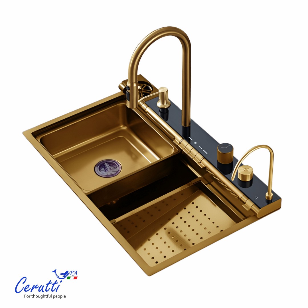 Многофункциональная кухонная мойка CeruttiSpa GLORIA Pro Nano GOLD (золото) из нержавеющей стали, золотого цвета (750х460х230)