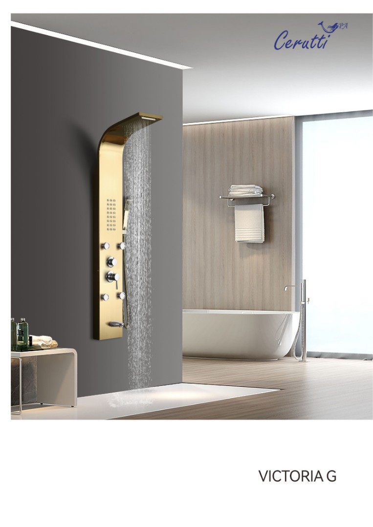 Душевая панель Ceruttispa VICTORIA G с гидромассажем, цвет золото, 150х22 см