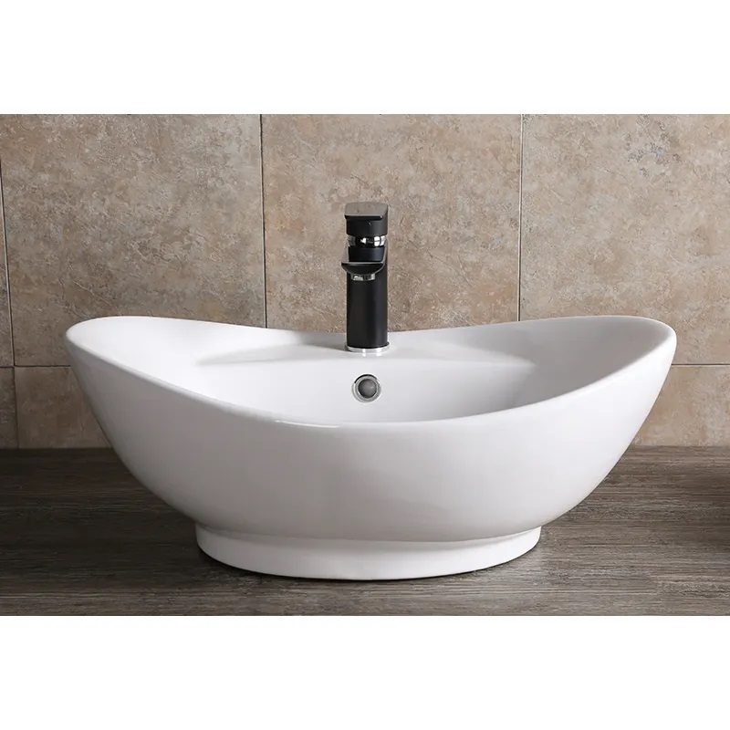 Раковина накладная Ceruttispa CR7003 овальная, с переливом, с отверстием под смеситель,, белая, 60х39,5х22 см