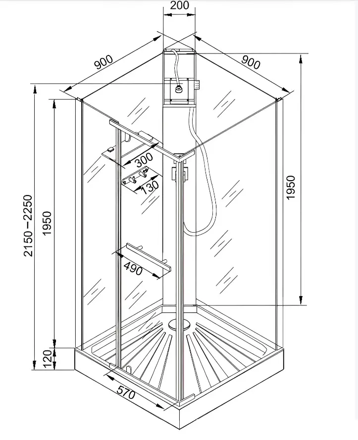 Душевая кабина CeruttiSPA Mimi 90b тропический душ, угловая, черный профиль