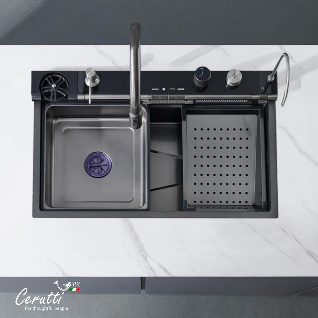 Многофункциональная кухонная мойка CeruttiSpa GLORIA Pro nano black (графит) (750х460х230)