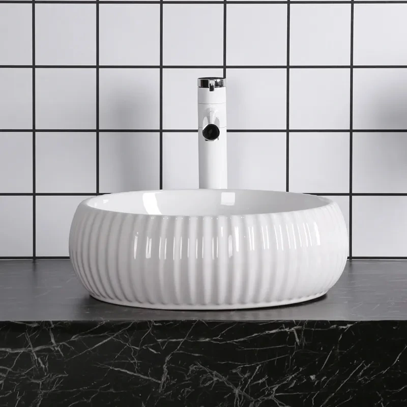 Раковина накладная Ceruttispa CR0007 круглая ребристая, белая, 40,5х40,5х13 см