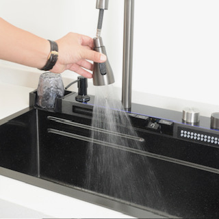 Многофункциональная кухонная мойка CeruttiSpa GLORIA II nano black (серая) из нержавеющей стали (750х460х230)