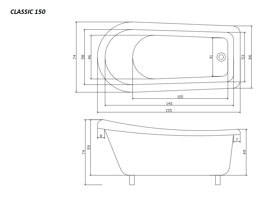 Отдельностоящая акриловая ванна Cerutti Spa Классика 150 (CLASSIC 150) на львиных лапах (хром)  без гидромассажа