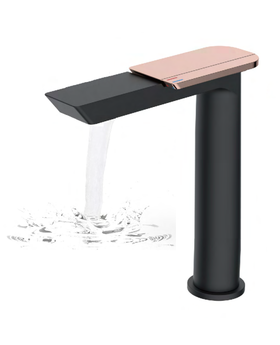 Смеситель для раковины BOCH MANN COMO BG XL BM9632,  цвет ЧЕРНЫЙ, ручка цвет ЗОЛОТО