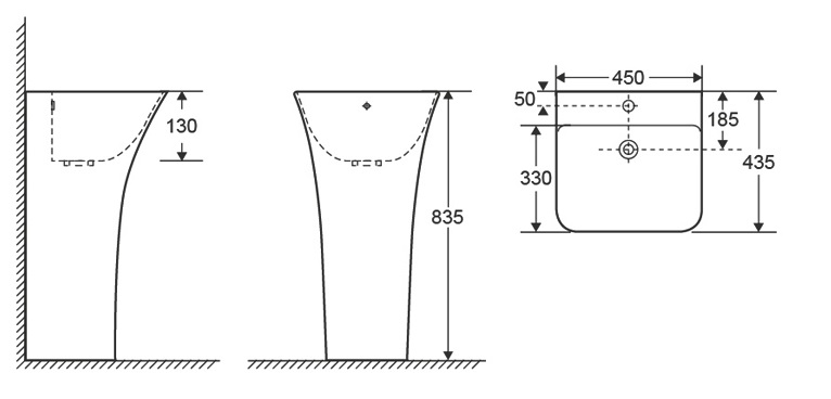 Раковина напольная Ceruttispa Luca белая, литая с пьедесталом 45х43.5х83.5 см