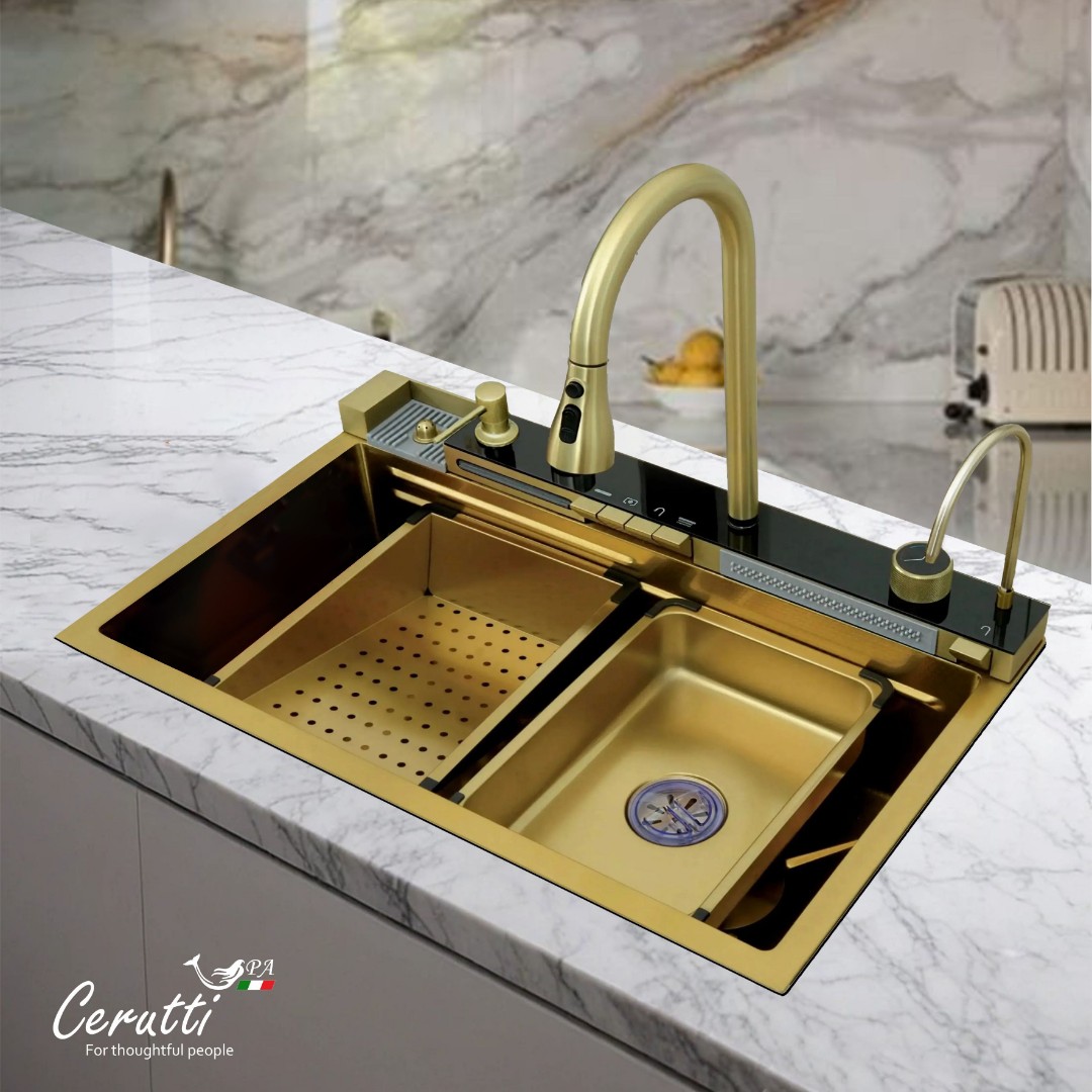 Многофункциональная кухонная мойка CeruttiSpa GLORIA Nano GOLD (золото) из нержавеющей стали, золотого цвета (750х460х230)