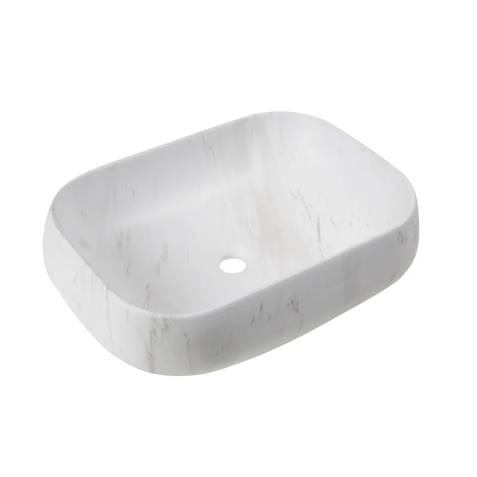 Раковина накладная Ceruttispa CR0086 MMW1 прямоугольная, под белый мрамор, 56,5х40х14,5 см