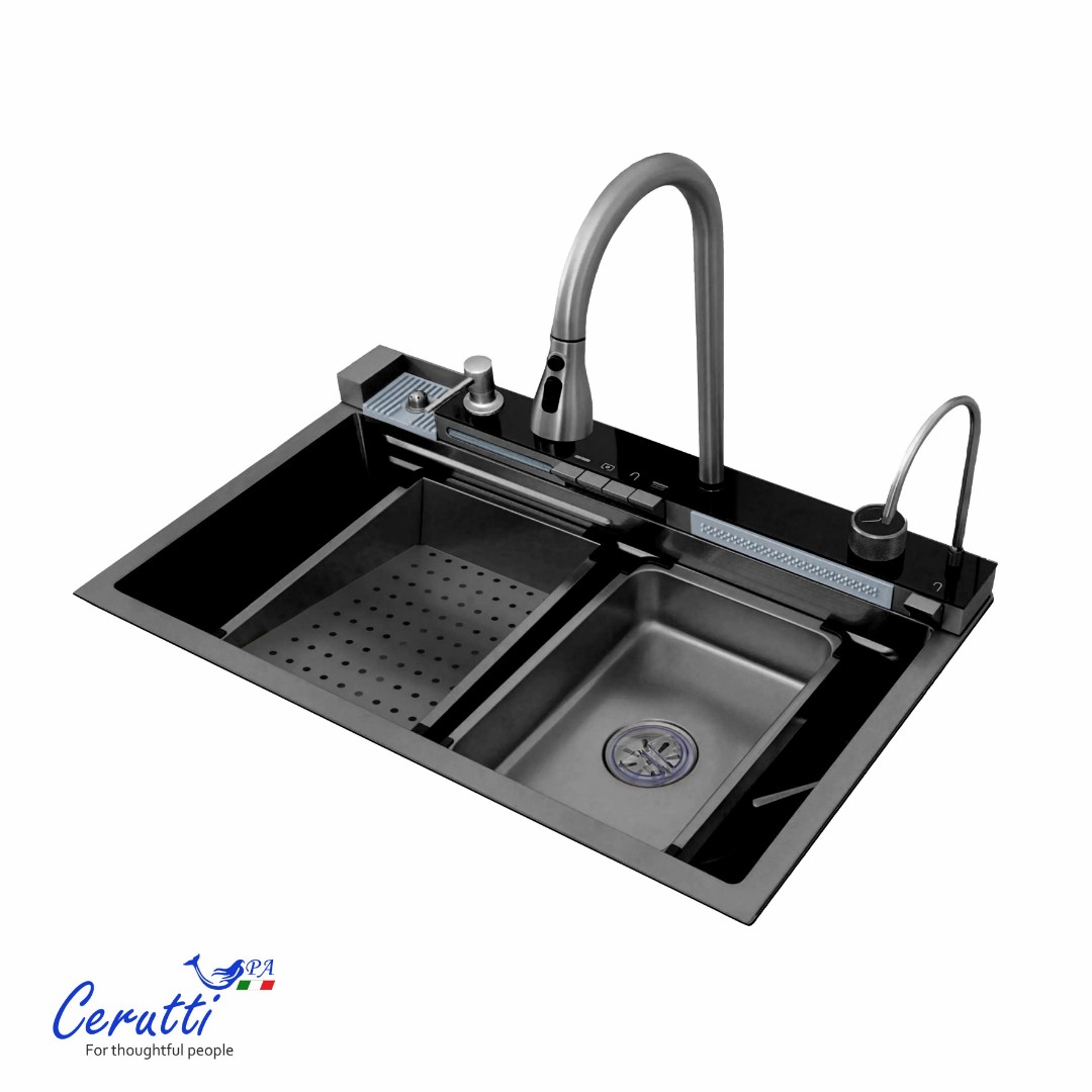 Многофункциональная кухонная мойка CeruttiSpa GLORIA II nano black (серая) из нержавеющей стали (750х460х230)
