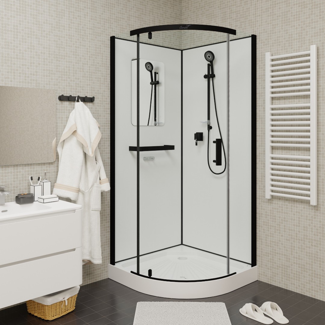Душевая кабина Cerutti SPA KORRA90B тропический душ, угловая, черный профиль