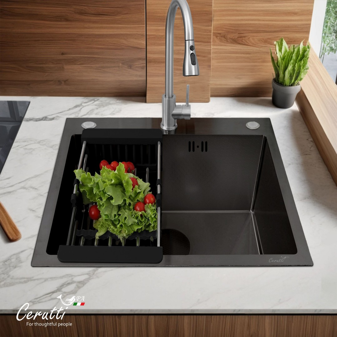 Мойка кухонная GLORIA50B nano black (графит) из нержавеющей стали, 50х50х22 см