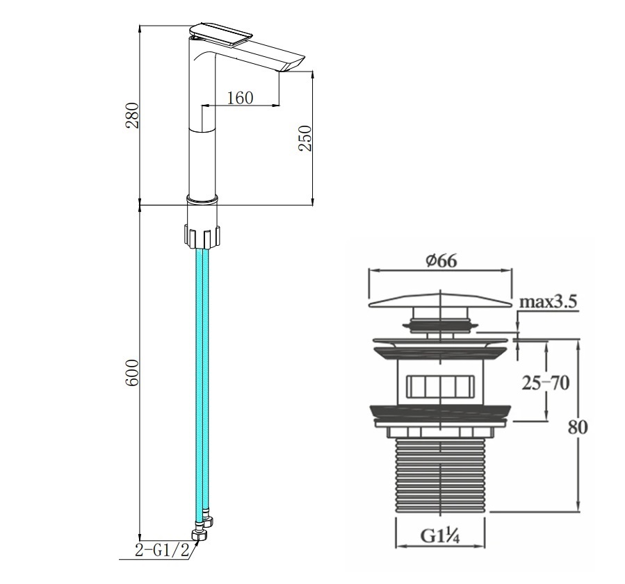 Смеситель для раковины BOCH MANN COMO BG XL BM9632,  цвет ЧЕРНЫЙ, ручка цвет ЗОЛОТО
