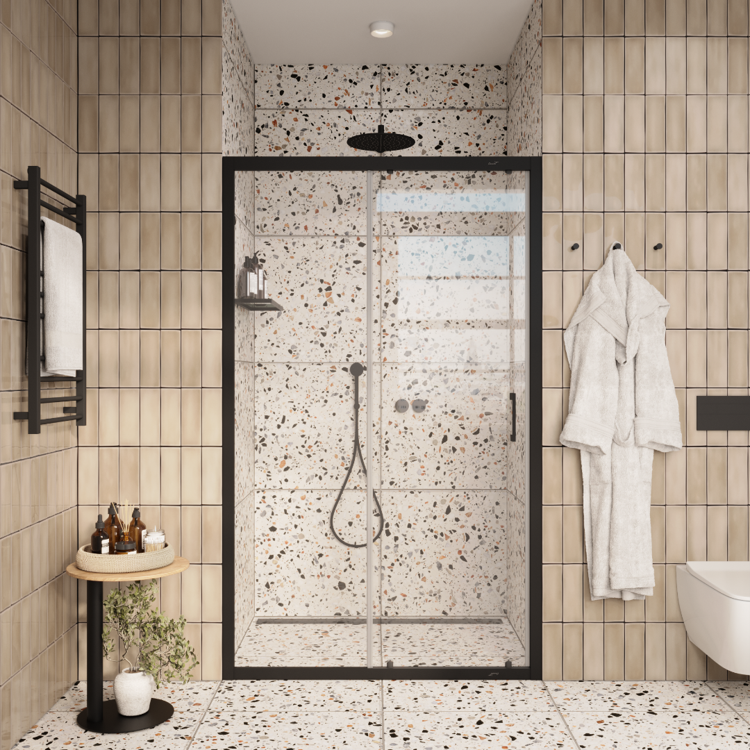 Дверь в нишу CeruttiSPA Gloria D120B, раздвижная, черный профиль, 120х195 см