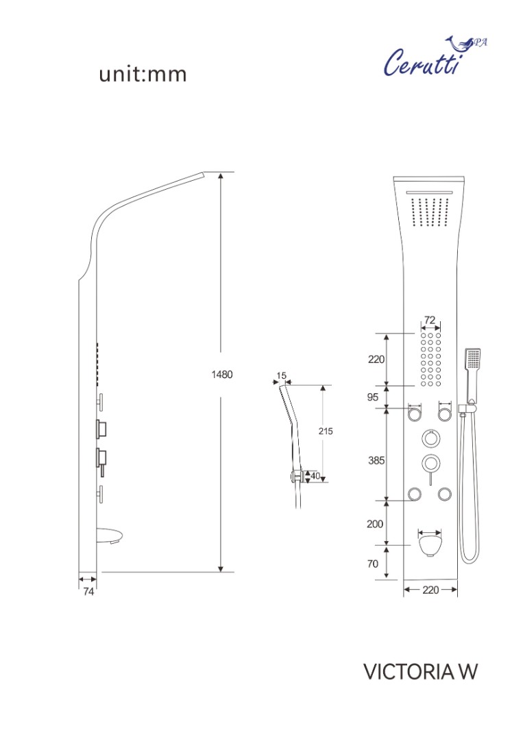 Душевая панель Ceruttispa VICTORIA W с гидромассажем, цвет белый, 150х22 см