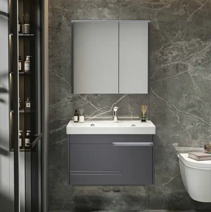 Комплект мебели для ванной комнаты OGLIO 60 тумба с двойной раковиной и зеркальный шкаф