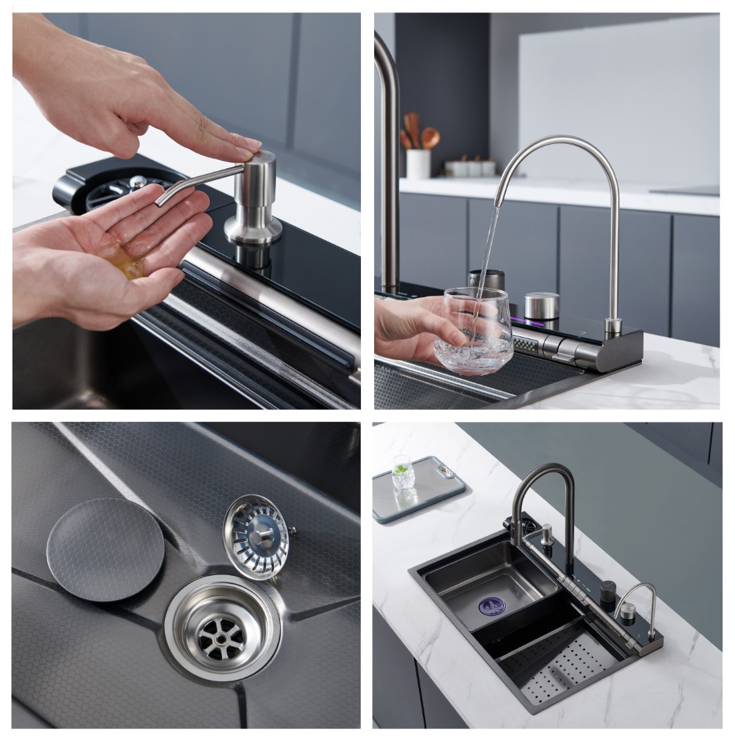 Многофункциональная кухонная мойка CeruttiSpa GLORIA Pro nano black (графит) (750х460х230)