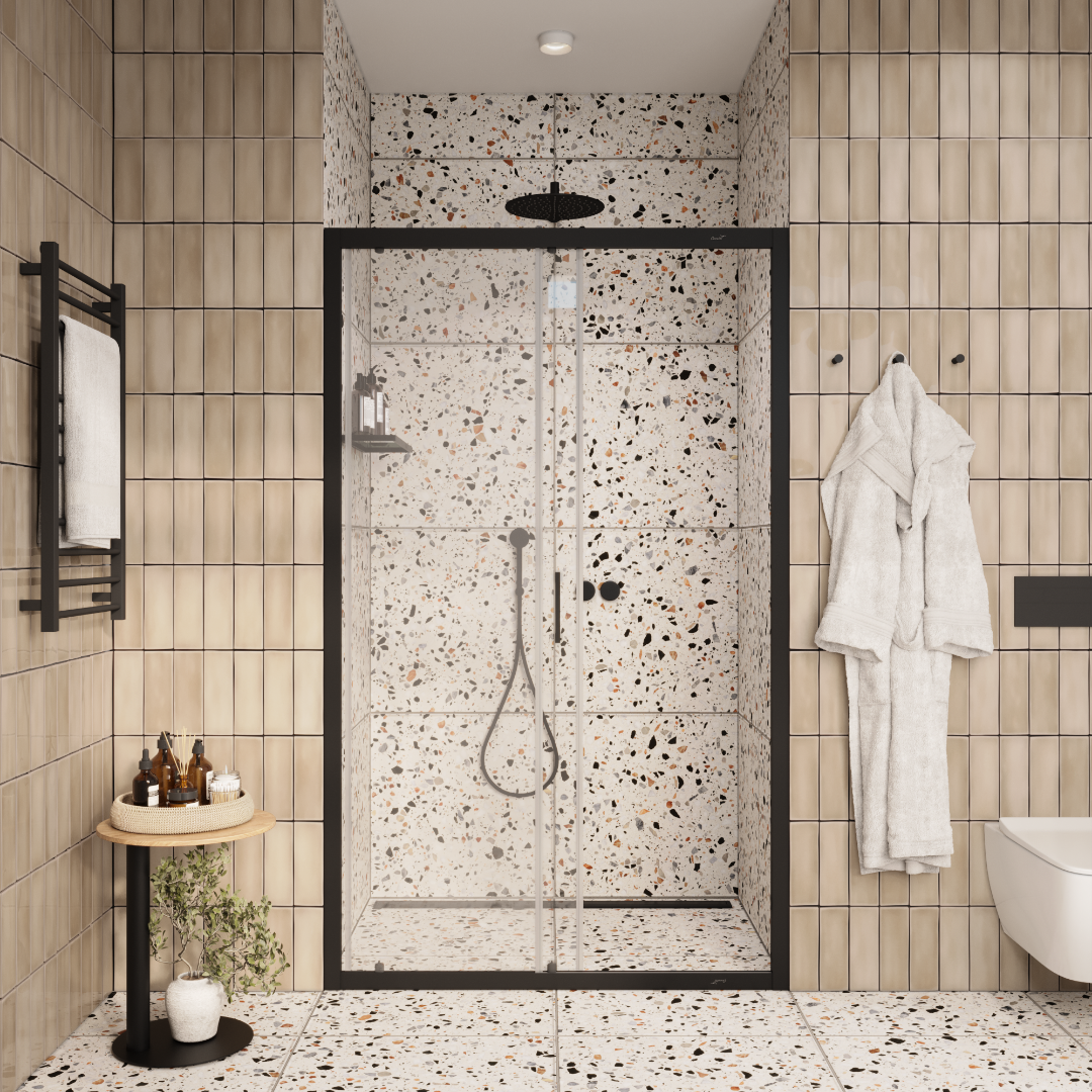 Дверь в нишу CeruttiSPA Gloria D120B, раздвижная, черный профиль, 120х195 см