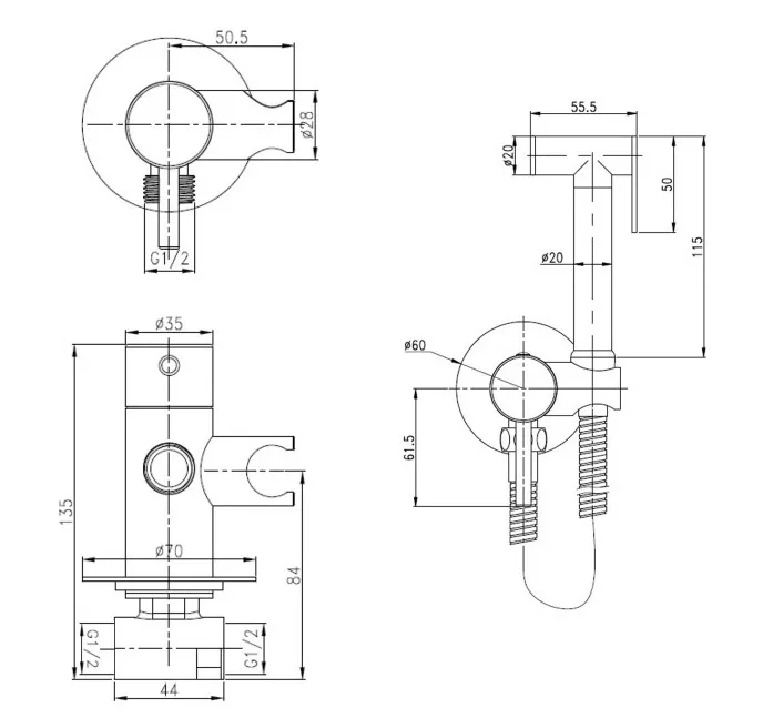 Гигиенический душ BOCH MANN BRAIES СК-P07 хром, шланг 120 см