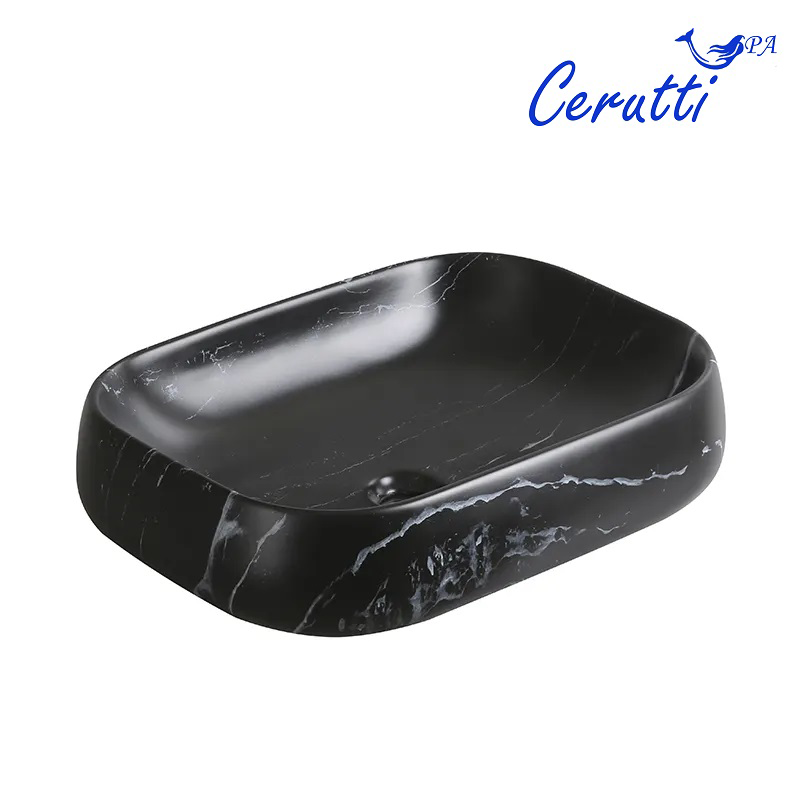 Раковина накладная Ceruttispa CR0086 MMB2 мрамор черный матовый, прямоугольная, 56,5х40х14,5 см