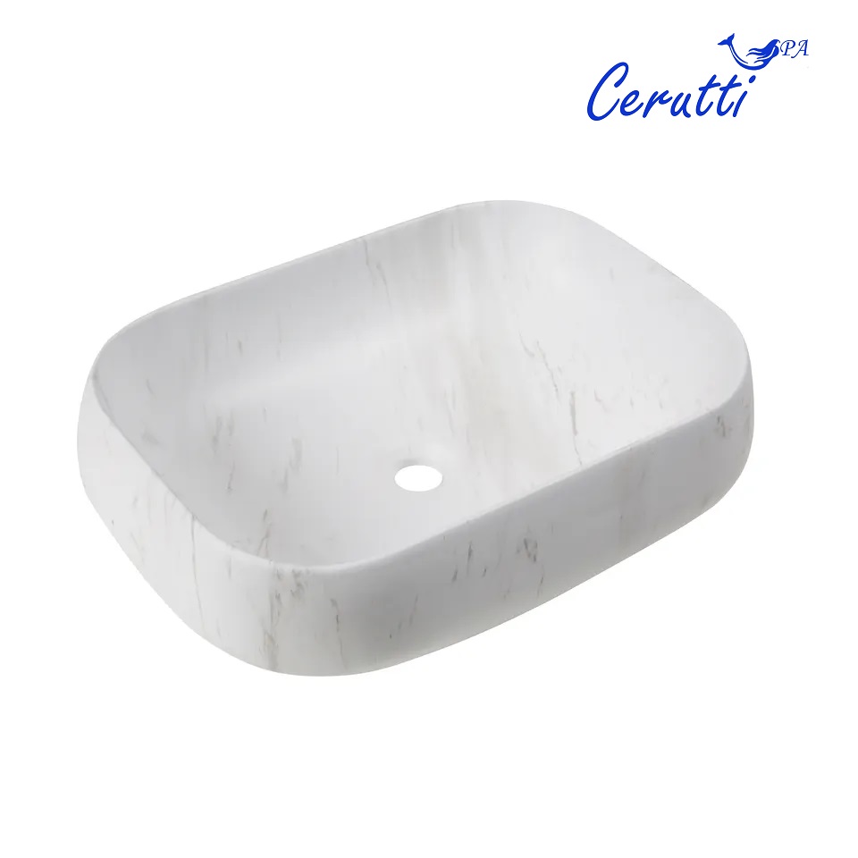 Раковина накладная Ceruttispa CR0086 MMW1 прямоугольная, под белый мрамор, 56,5х40х14,5 см
