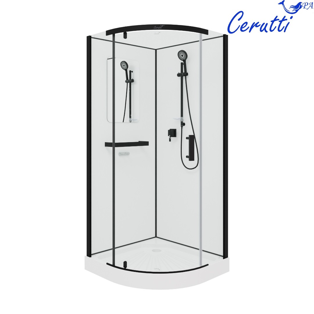 Душевая кабина Cerutti SPA KORRA90B тропический душ, угловая, черный профиль