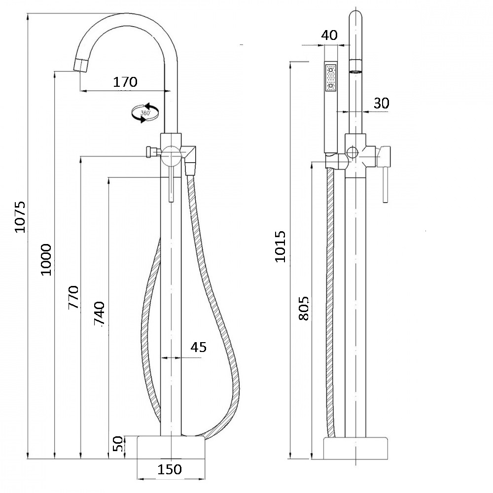 BOCH MANN BRAIES Matt black Напольный смеситель для отдельностоящей ванны