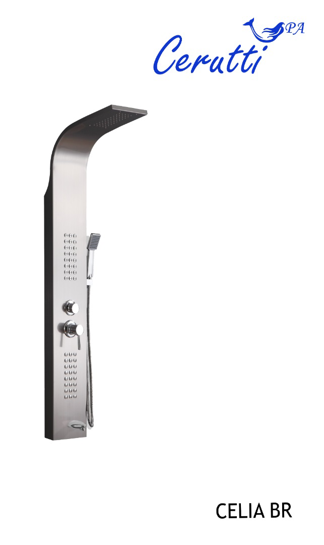Душевая панель CeruttiSpa CELIA BR с гидромассажем, цвет матовая нержавеющая сталь, 150х22 см