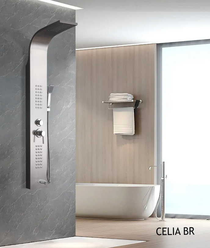 Душевая панель CeruttiSpa CELIA BR с гидромассажем, цвет матовая нержавеющая сталь, 150х22 см