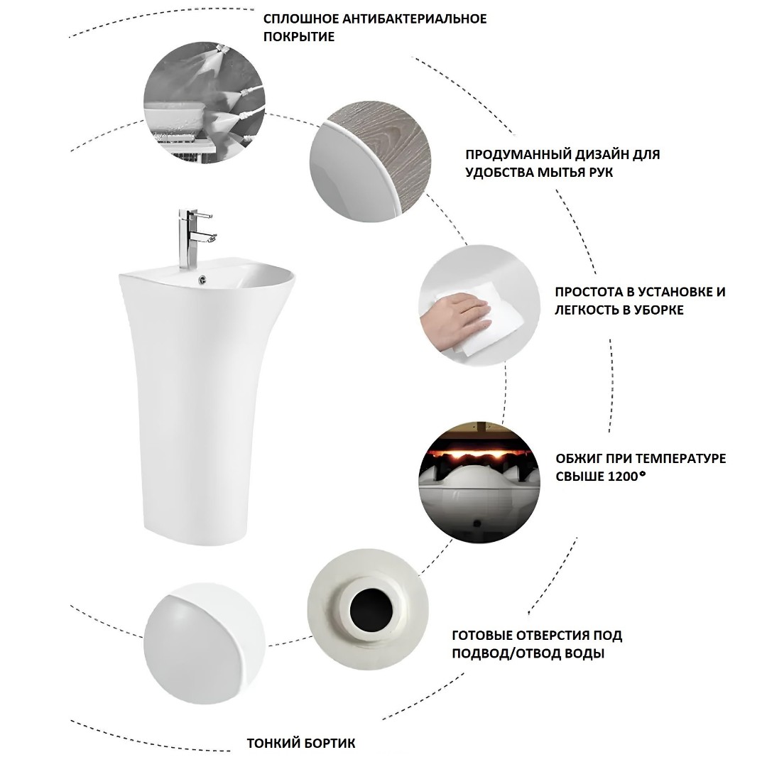 Раковина напольная Ceruttispa MARCO белая, литая с пьедесталом 42х42х83 см