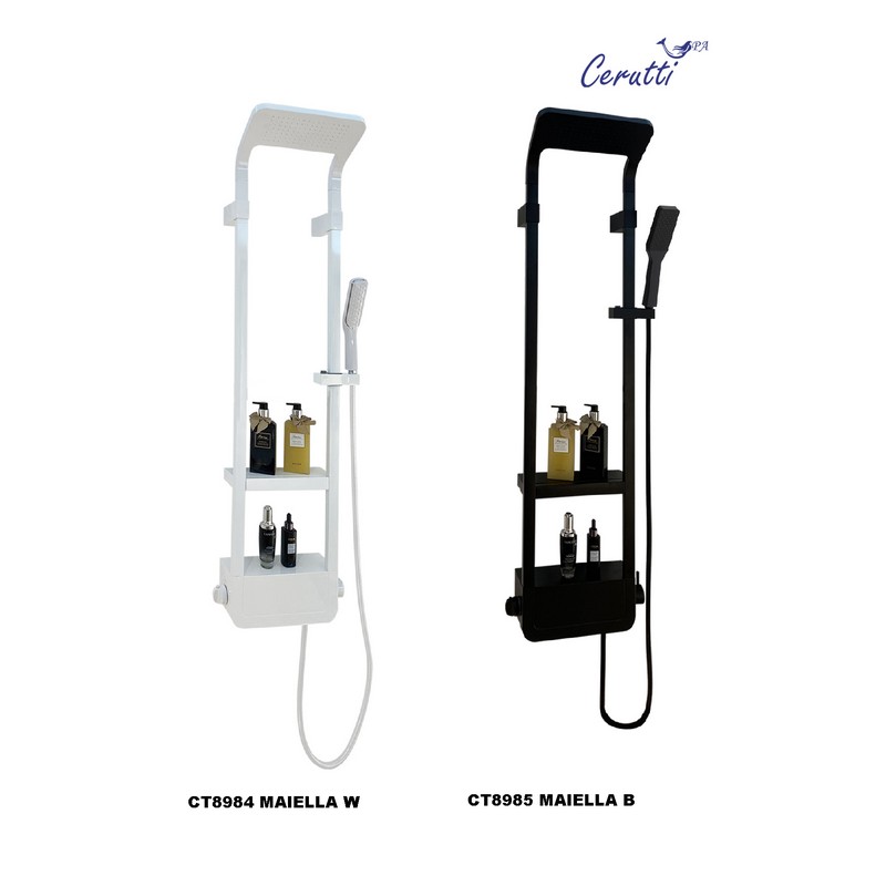 Душевая панель Cerutti SPA MAIELLA B CT8985, с полкой, цвет черный, 130х35 см