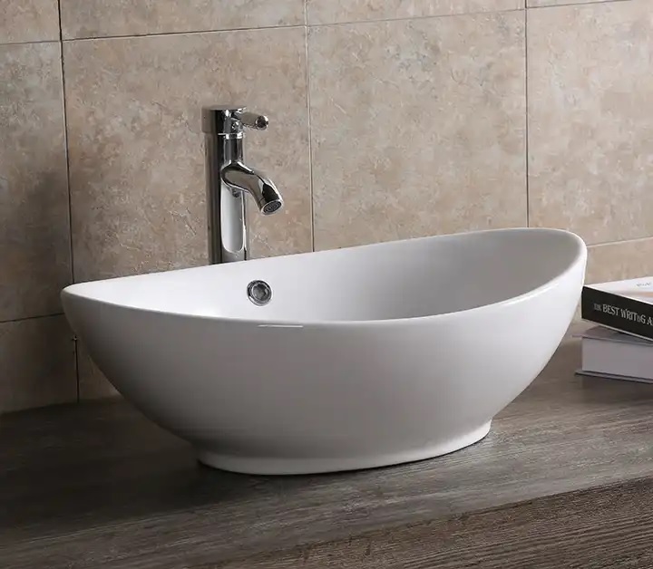 Раковина накладная Ceruttispa CR7027 овальная, лодочка, с переливом, белая, 59х38,5х19,5 см