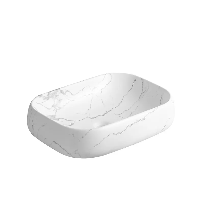 Раковина накладная Ceruttispa CR0086 MMW2 прямоугольная, под белый мрамор, 56,5х40х14,5 см