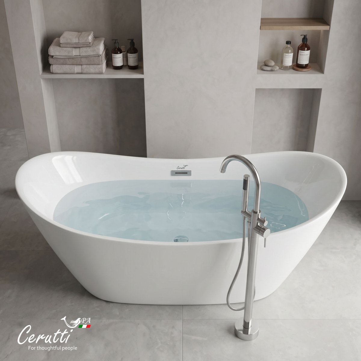 Отдельностоящая акриловая ванна Cerutti Spa НЕМИ (NEMI) PRO170II со сливом-переливом