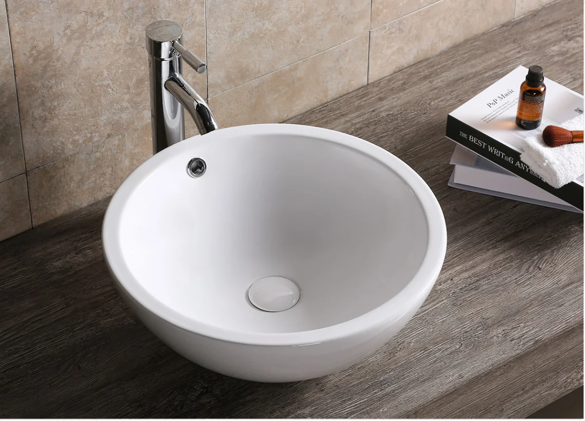 Раковина накладная Ceruttispa CR1001 круглая с переливом, белая, 45х45х17 см