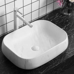 Раковина накладная Ceruttispa CR0086 MMW1 прямоугольная, под белый мрамор, 56,5х40х14,5 см