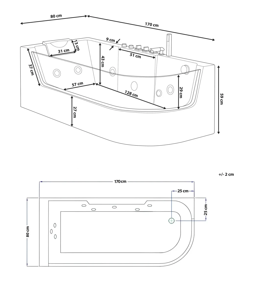Гидромассажная ванна Cerutti SPA C-403AR (170х80 см) с  аэромассажем и цветной подсветкой