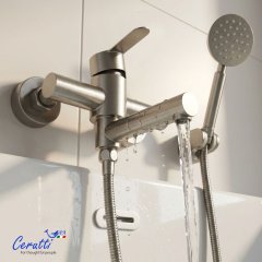 Смеситель для ванны с коротким изливом Ceruttispa ОВИДИО VBN (OVIDIO VBN) из нержавеющей стали, цвет матовый никель