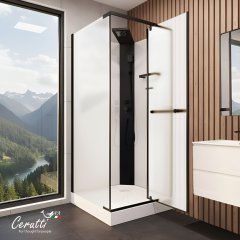 Душевая кабина CeruttiSPA  Mimi 90BF тропический душ, угловая, черный профиль, матовое стекло