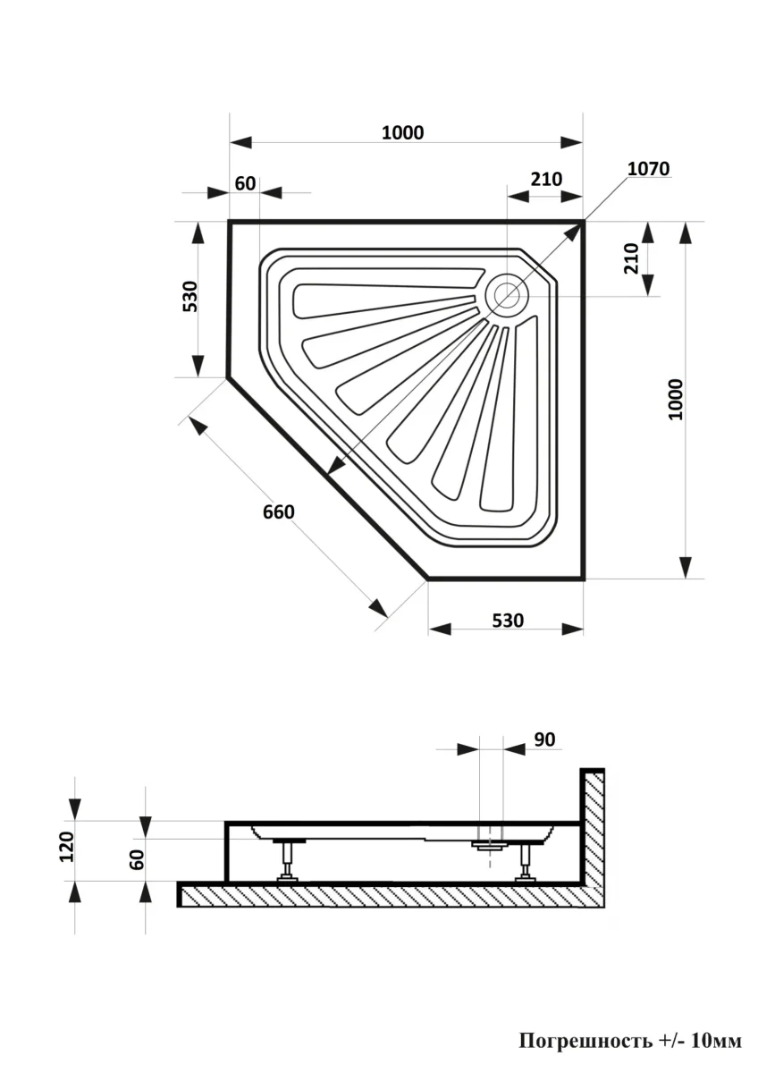 Душевой поддон пентагональный CeruttiSPA P101 белый 100х100х15 см