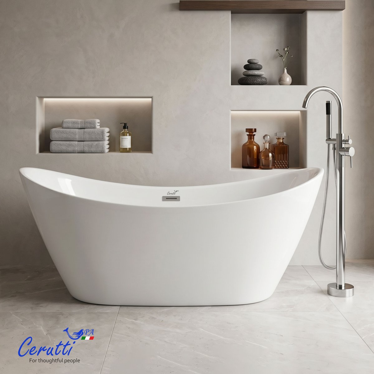 Отдельностоящая акриловая ванна Cerutti Spa НЕМИ (NEMI) PRO170II со сливом-переливом