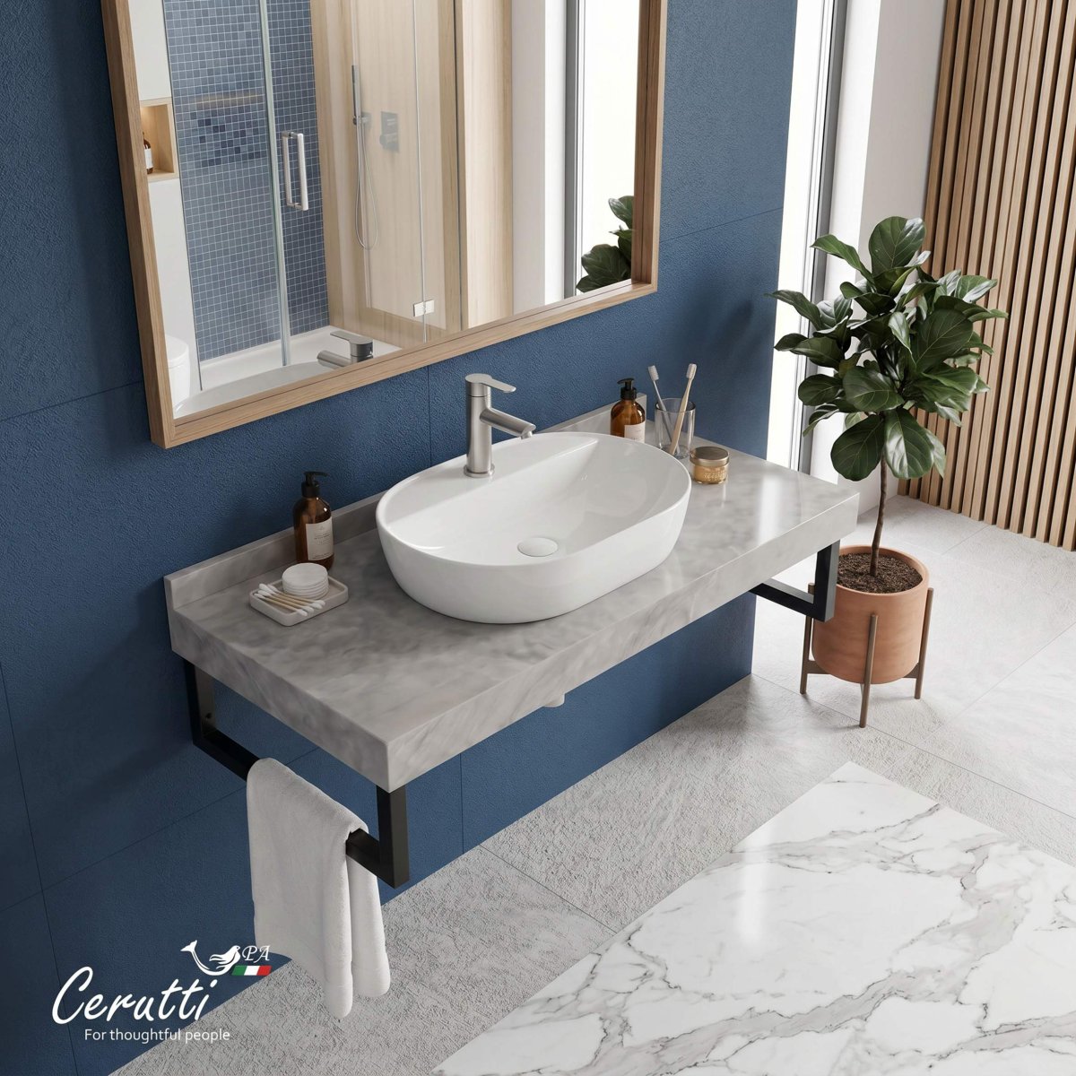 Столешница Ceruttispa Ceruttispa МИМИ (MiMi) 90GM цвет серый мрамор с черными полотенцедержателями