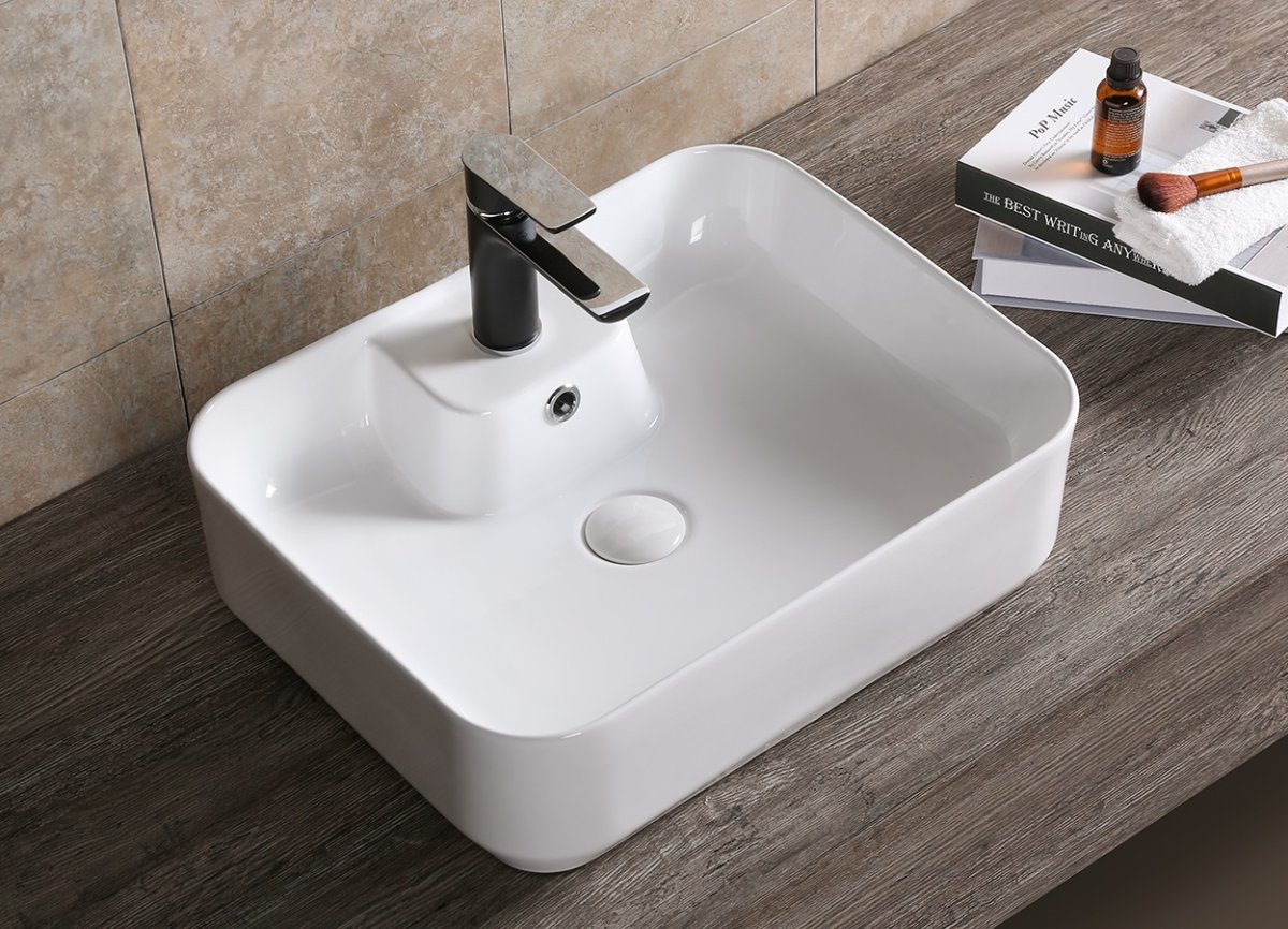 Раковина накладная Ceruttispa CR0097 прямоугольная, глубокая, белая, 51х41х15,5 см, с отверстием под смеситель