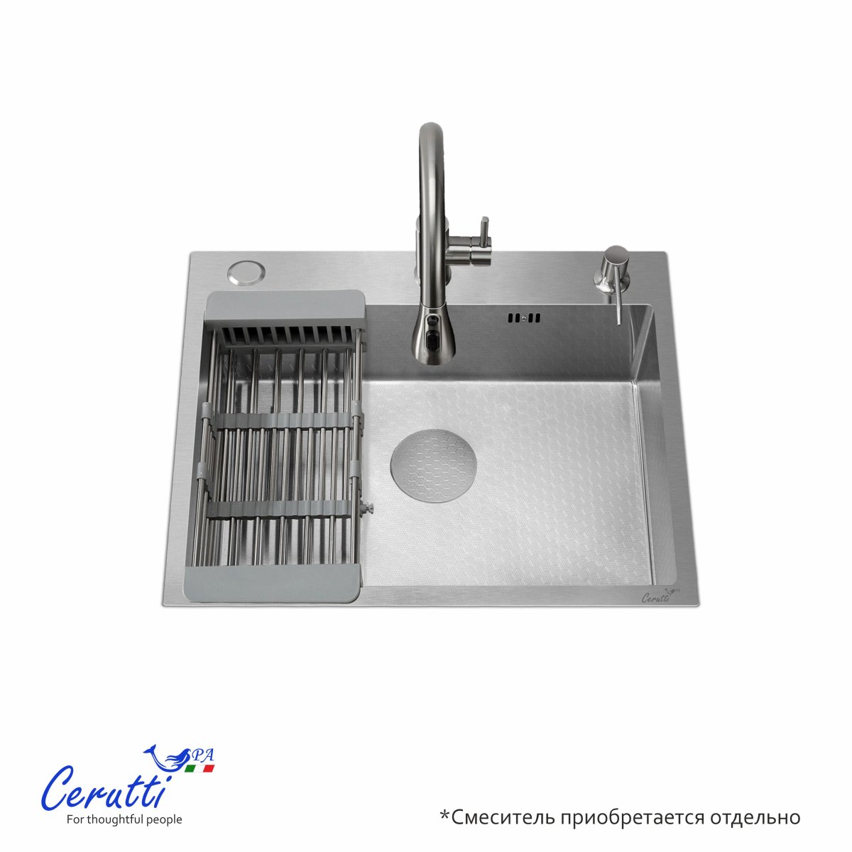 Мойка кухонная Ceruttispa ГЛОРИЯ (GLORIA) 5045 nano embos (матовый хром) из нержавеющей стали (500х450х220)