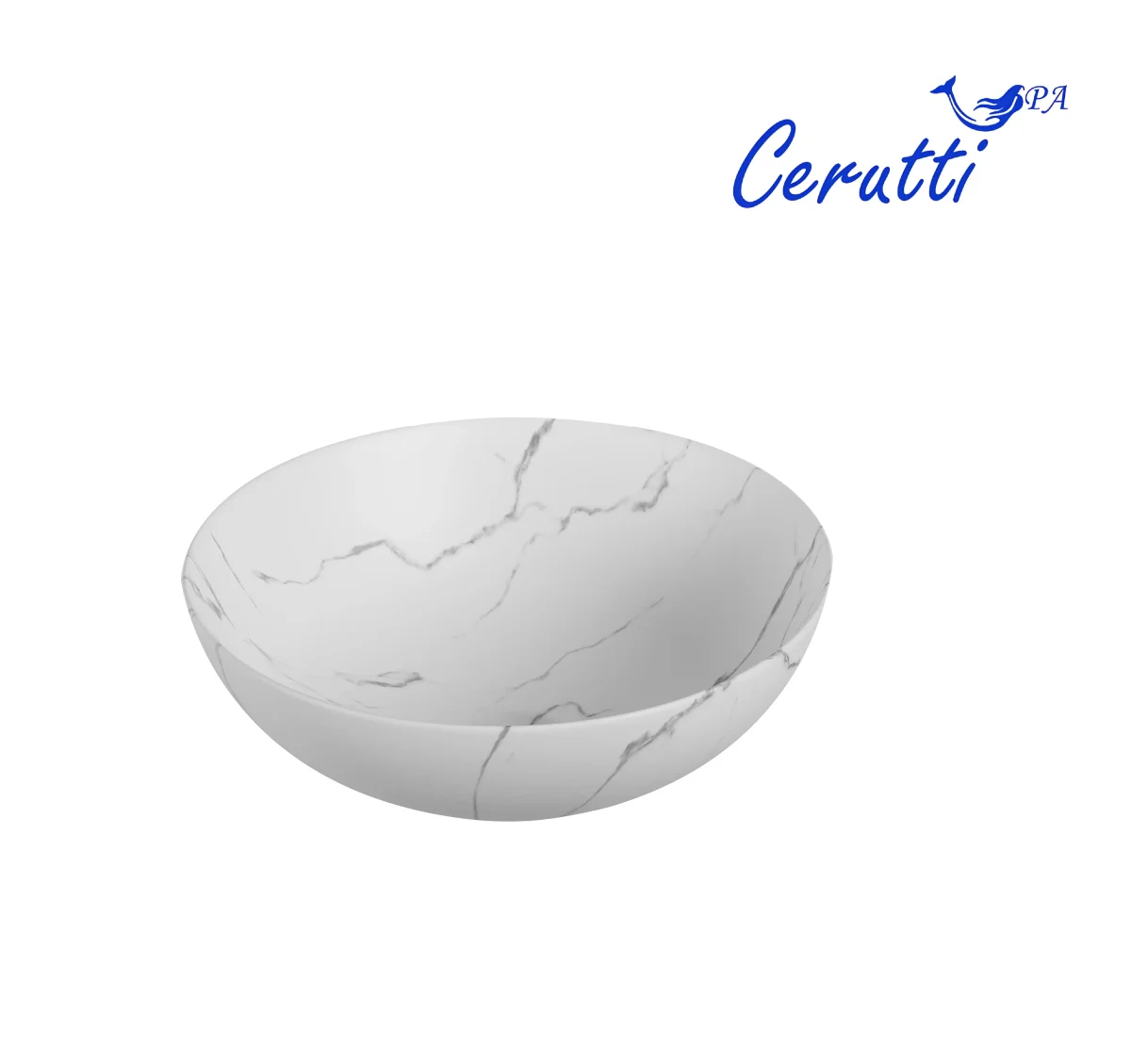 Раковина накладная Ceruttispa CR3301MWM2 круглая, белая под мрамор, 40х40х14 см